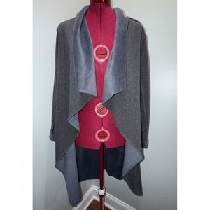 She + Sky Women's Waterfall Draped Long Cardigan Open Front Small‎ Grey Soft